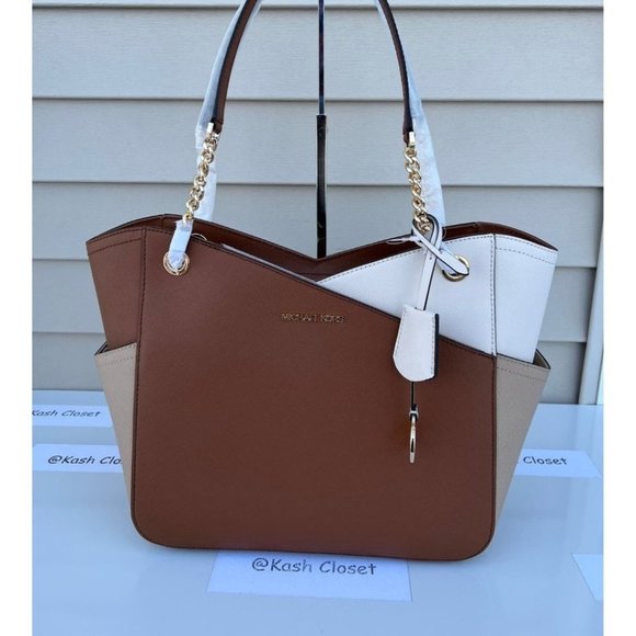 Michael Kors Jet Set Large  XChain ColorBlock Leather Tote Bag -Camel Multi - Picture 8 of 10
